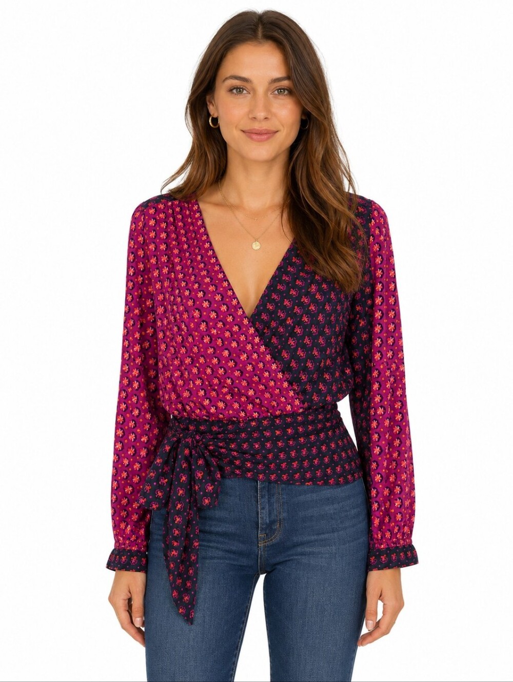 Maeve Anthropologie Surplice Tie‎ Waist Floral Blouse US 10 Boho